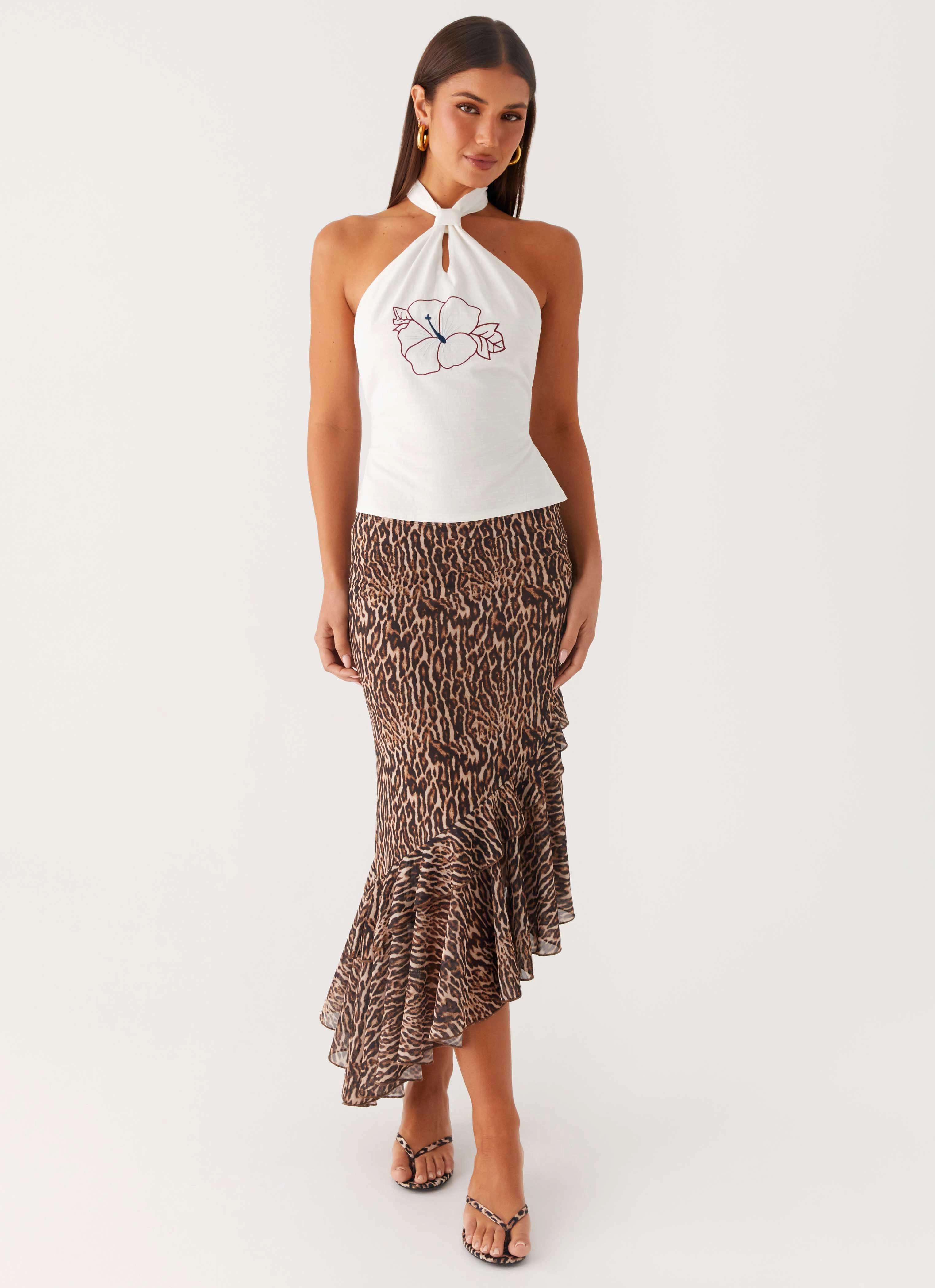 Wild Tide Midi Skirt - Cheetah Minimal Vibe