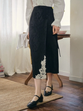 Willa Retro Contrasting Jacquard Skirt Basic Utility
