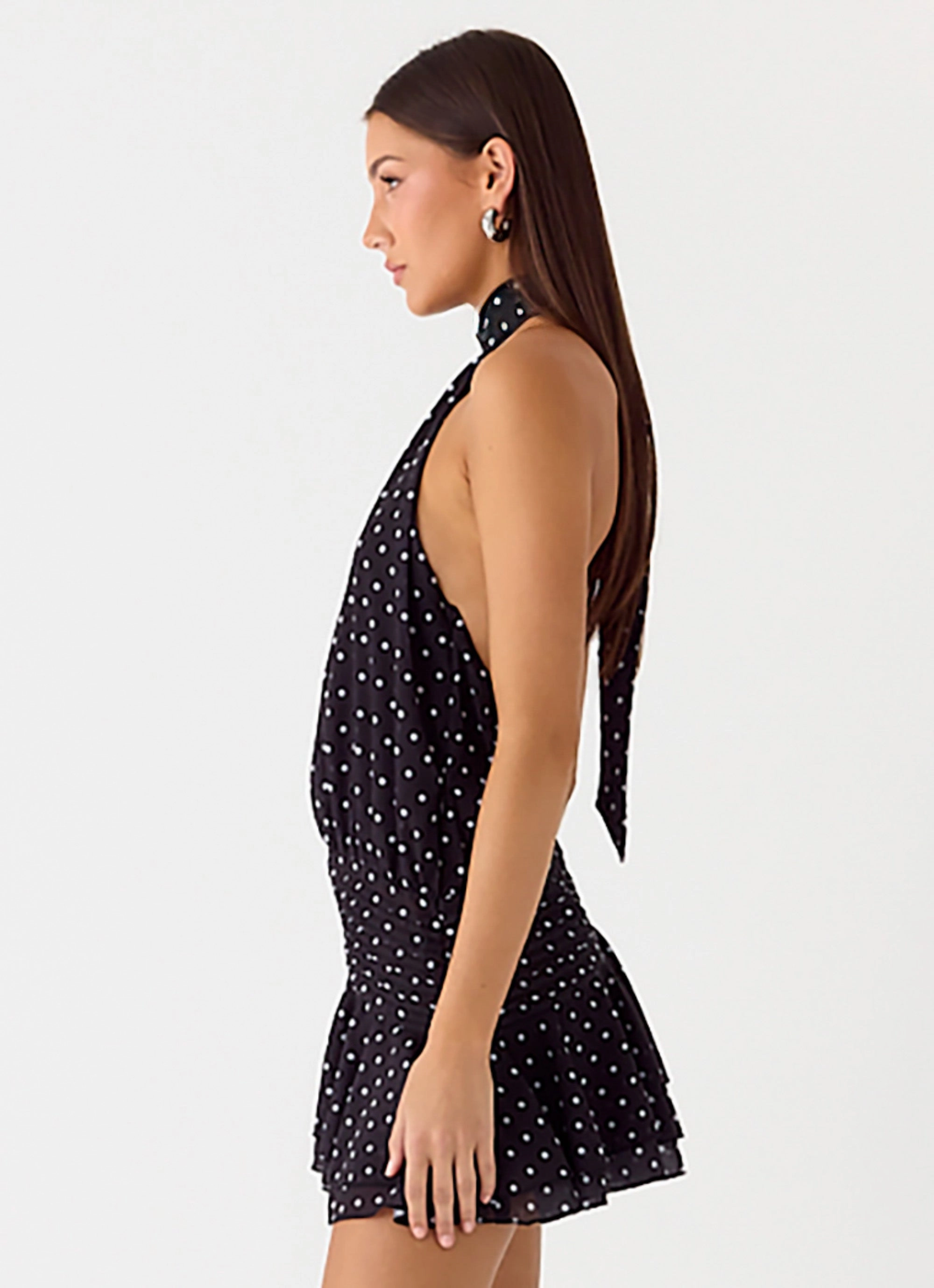 Willow Chiffon Mini Dress - Black Polkadot Square-Neck