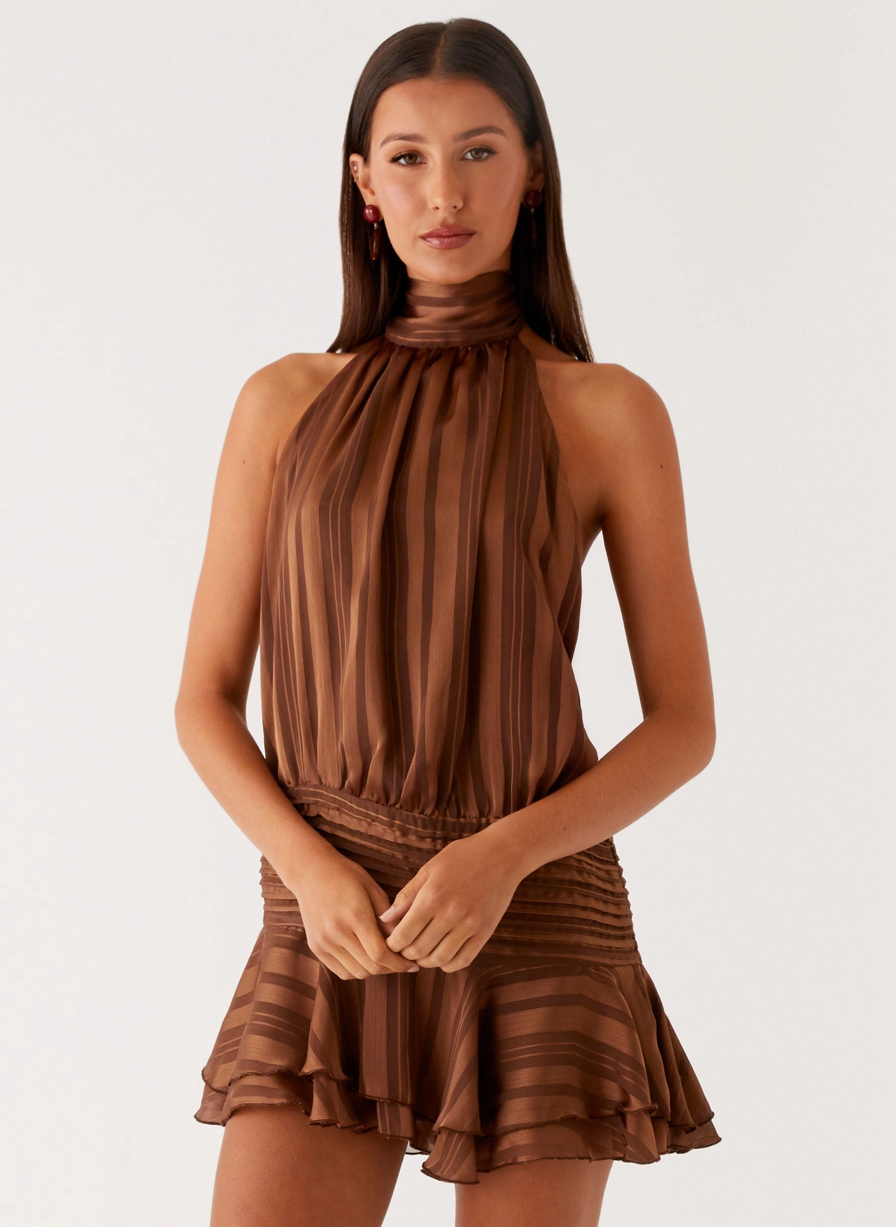 Willow Chiffon Mini Dress - Chocolate Color Glow