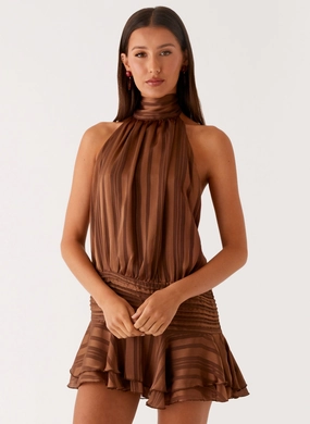 Willow Chiffon Mini Dress - Chocolate Color Glow