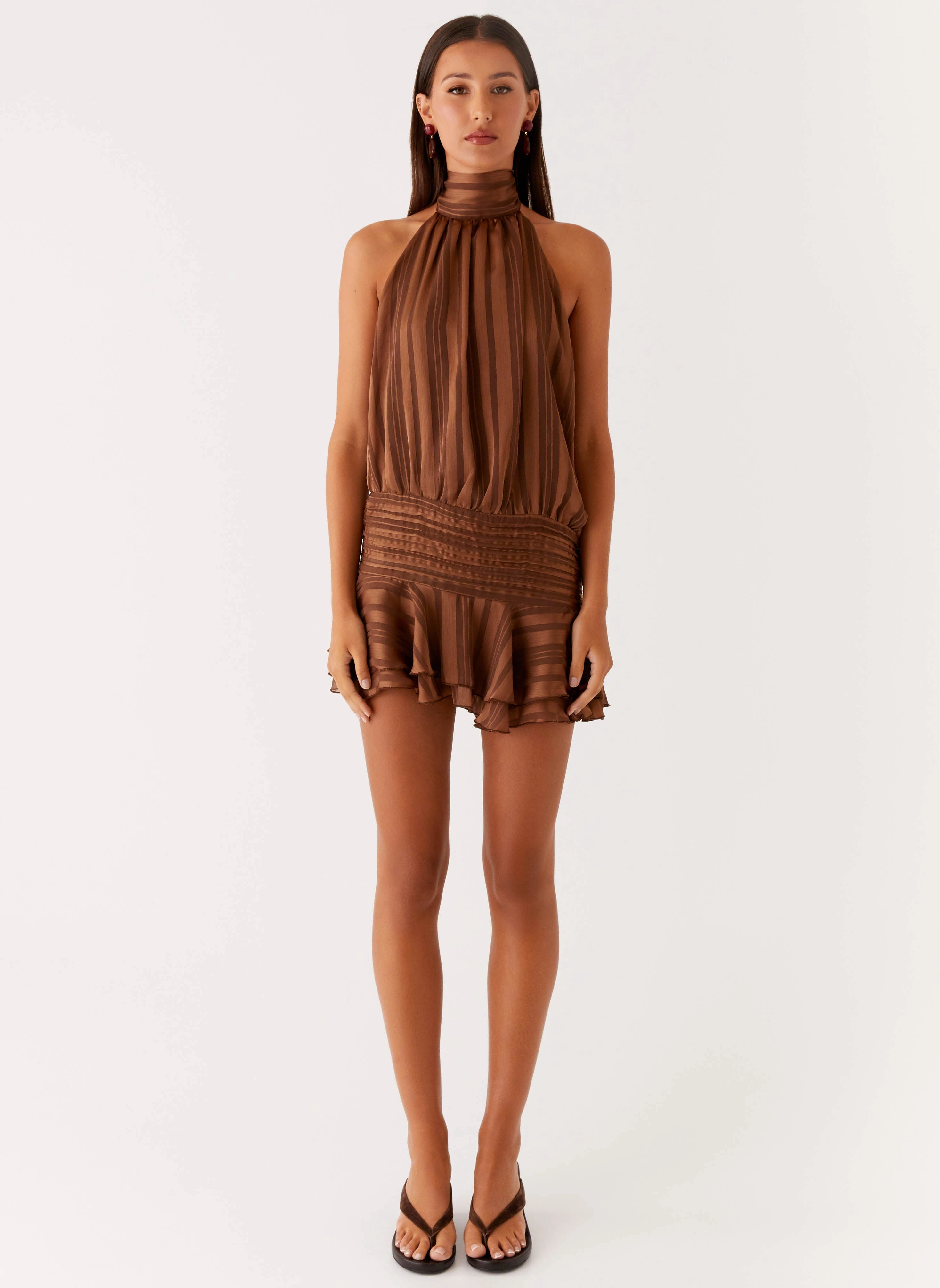 Perfect Length knee-length Willow Chiffon Mini Dress - Chocolate