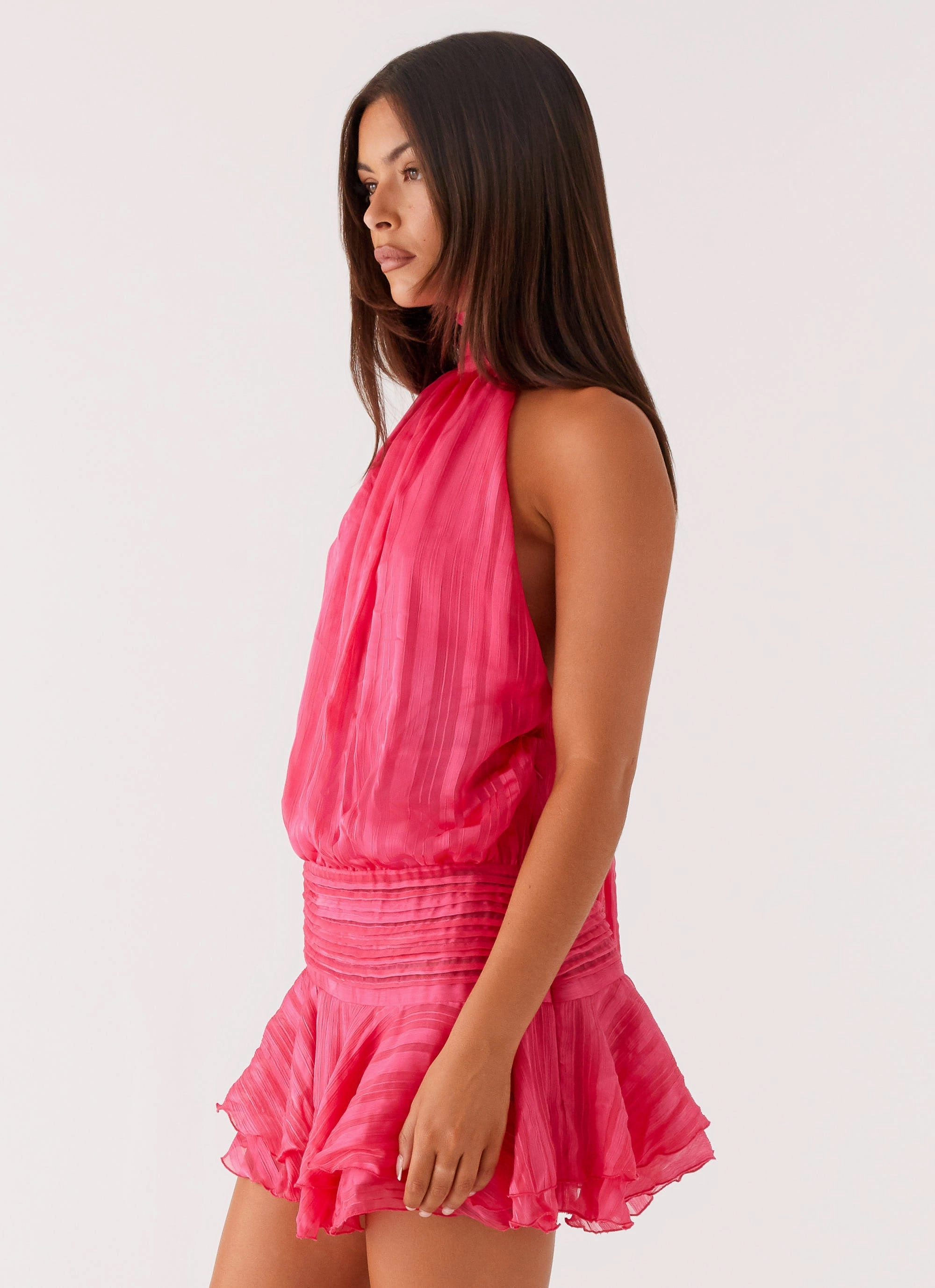 Water Resistant Willow Chiffon Mini Dress - Fuchsia