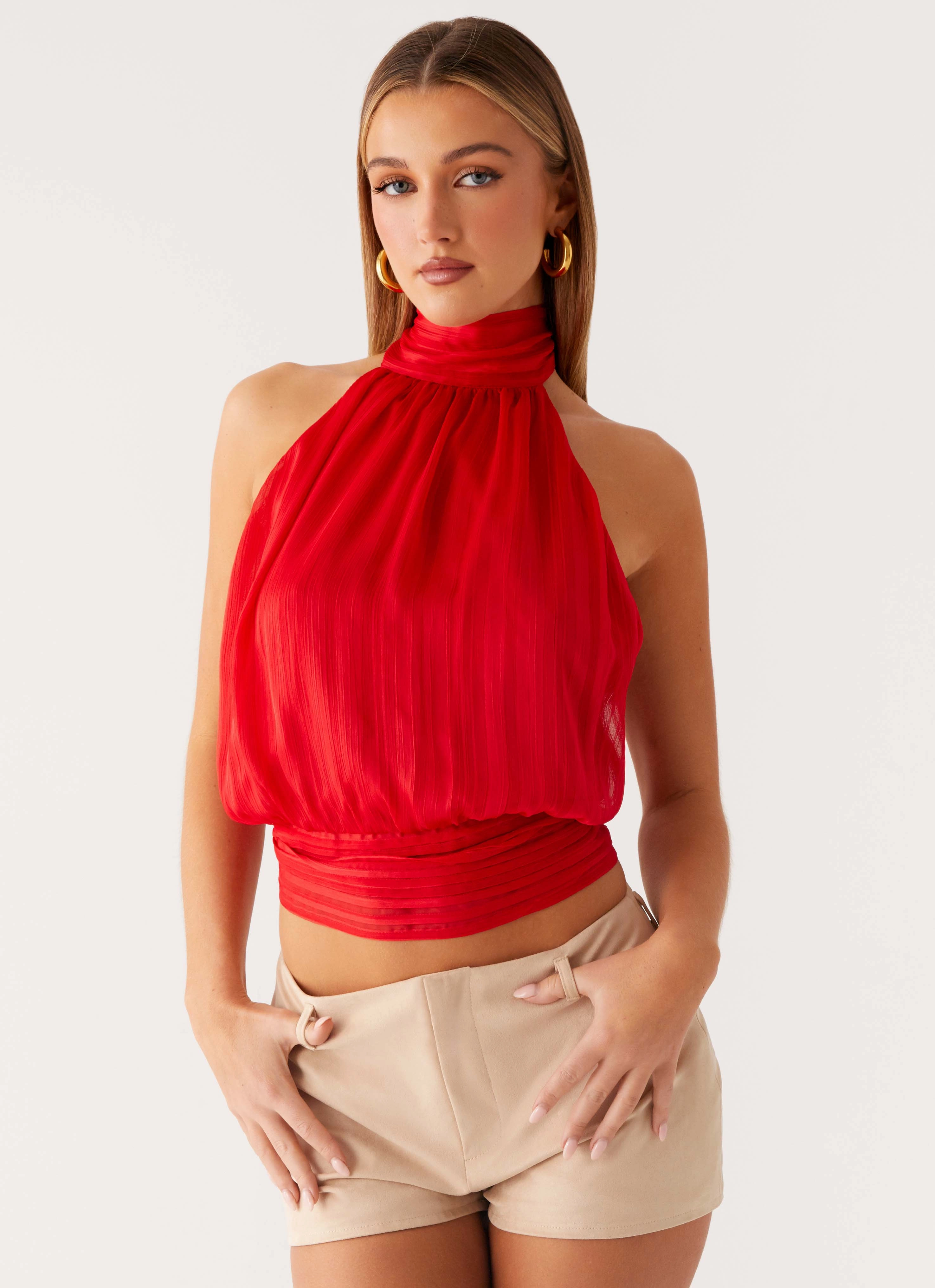 Willow Chiffon Top - Red TemperatureRegulating ContrastPlacket