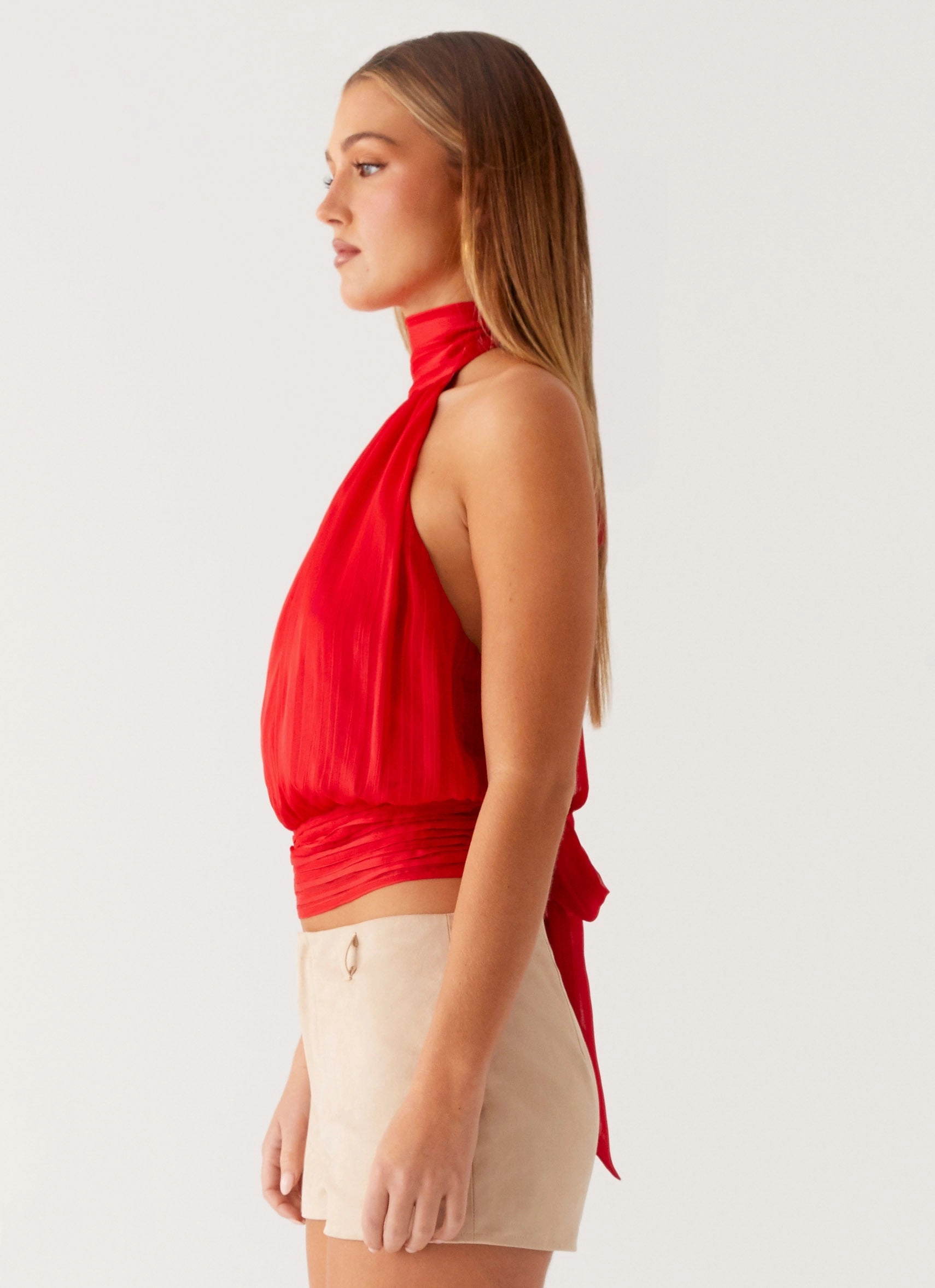 Tubular Body Construction Willow Chiffon Top - Red