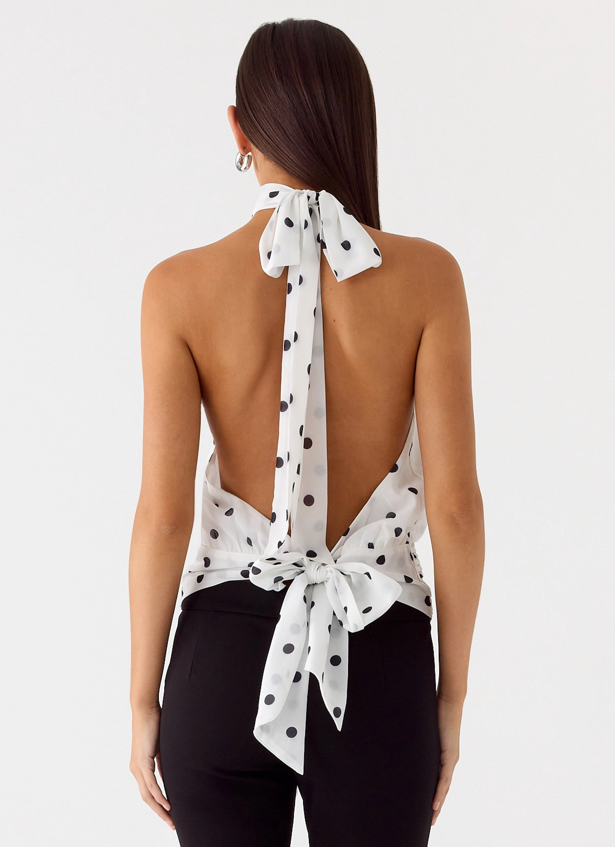 Willow Chiffon Top - White Polkadot DoubleStitchedHem
