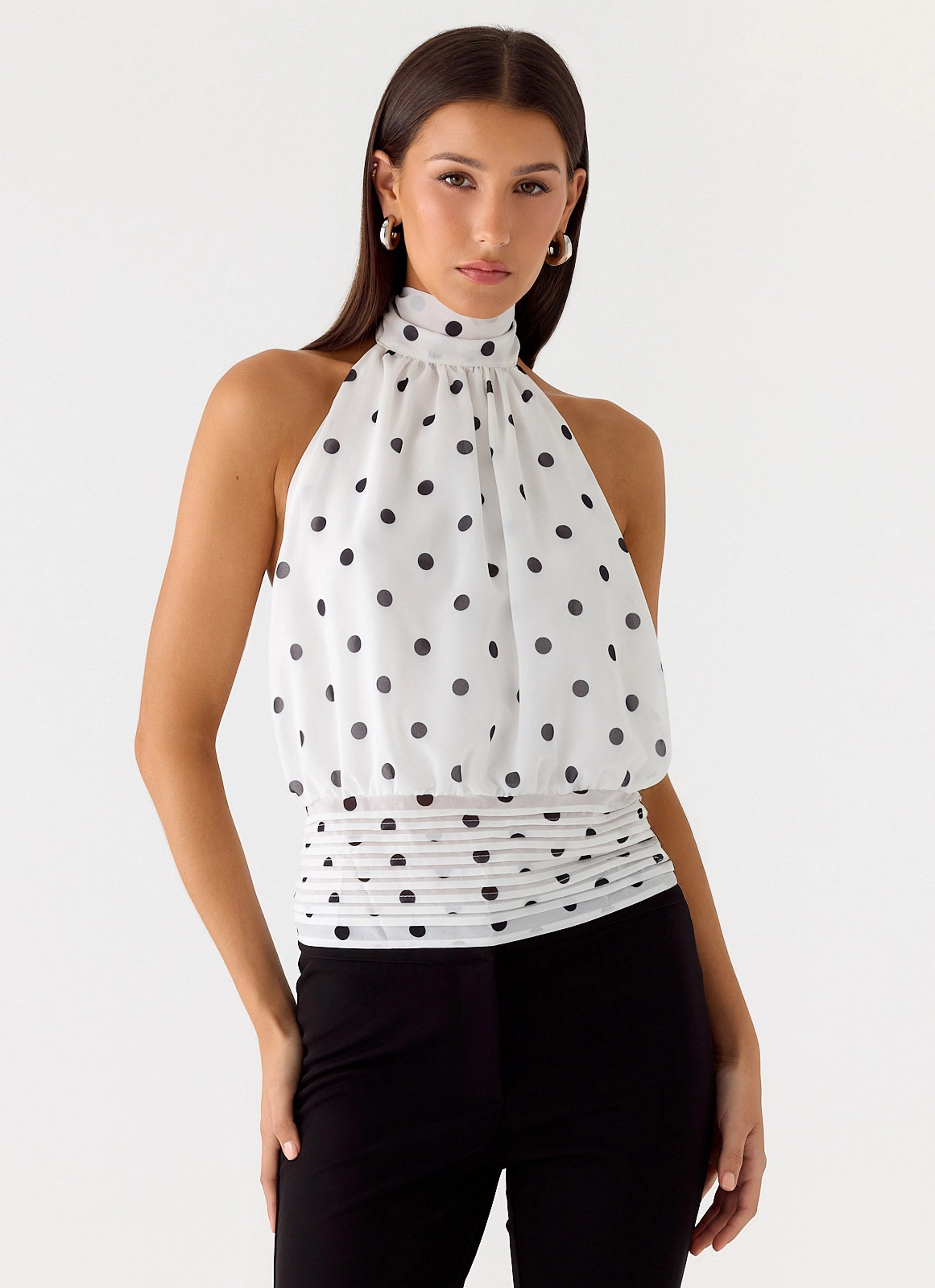 Willow Chiffon Top - White Polkadot FadeResistant Treatment Sleeveless Tee