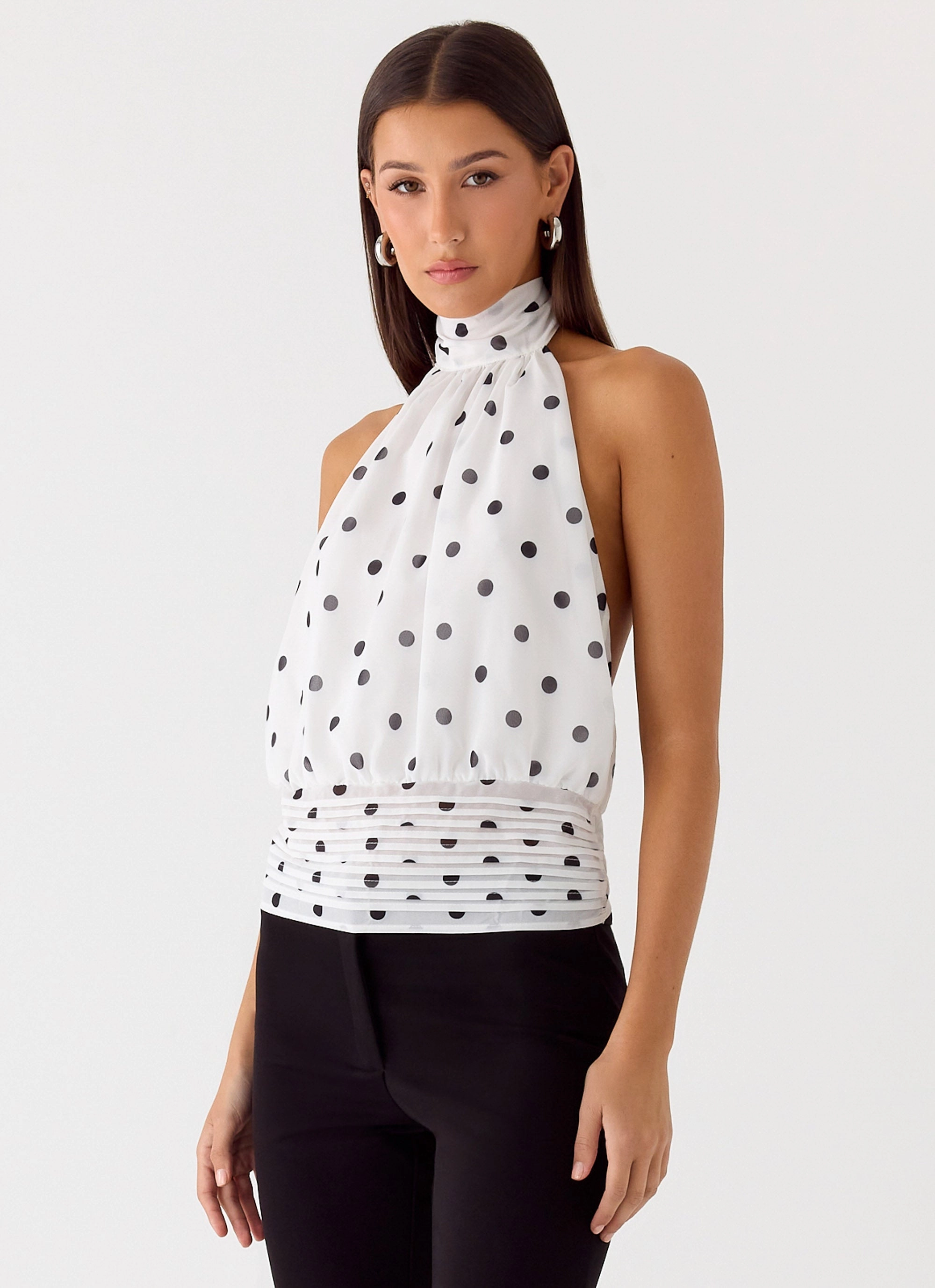Willow Chiffon Top - White Polkadot AdjustableCuffSystem Relaxed Tee