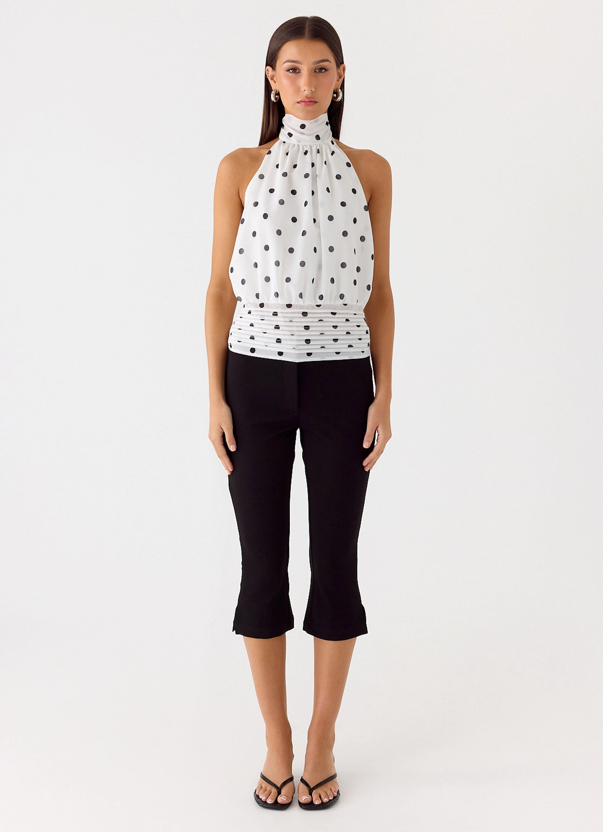 Willow Chiffon Top - White Polkadot Quick-Dry FlexibleCollarStructure