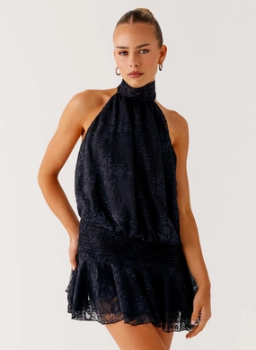 Willow Lace Mini Dress - Black Lace Soft Presence Dress for brunch