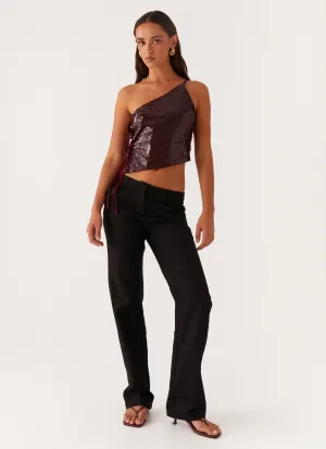 Double Needle Stitching Practical Look Britley Fitted Trouser - Black