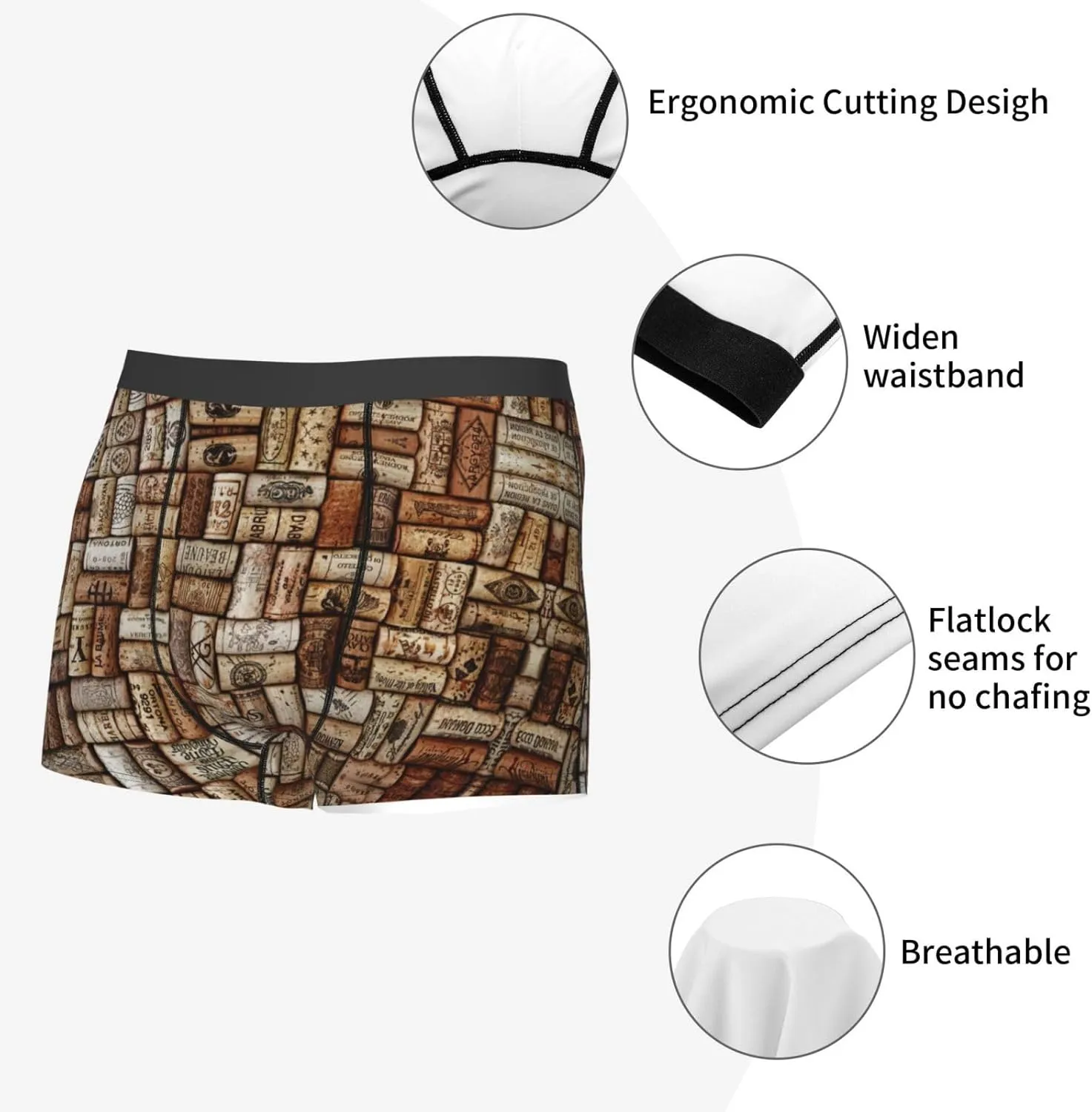 Wine cork Boxer Briefs, Moisture Wicking & Breathable,Underwear for Men