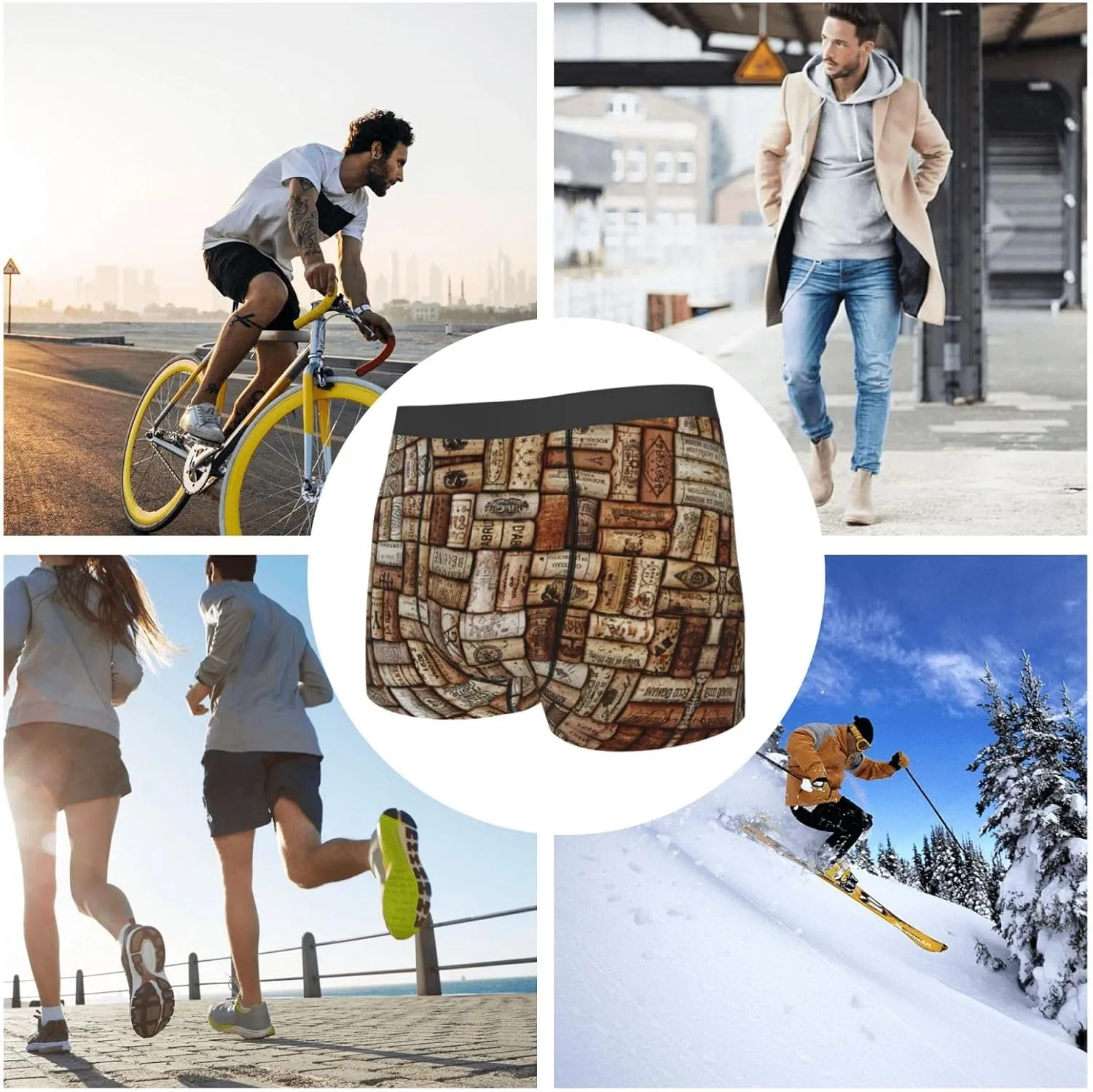 Wine cork Boxer Briefs, Moisture Wicking & Breathable,Underwear for Men