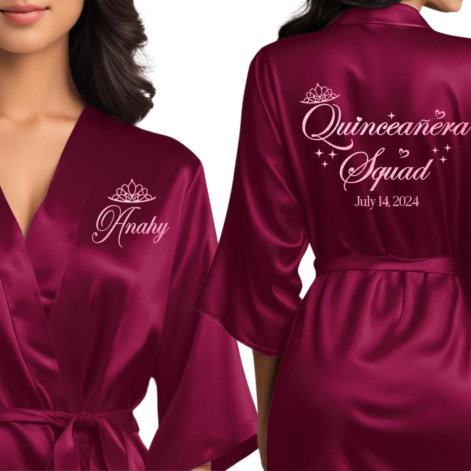 Wine/Burgundy Mis Quince Años Robes, Pretty Quinceañera Robes, Robes for Mama de Quince | Quinceañera Gift