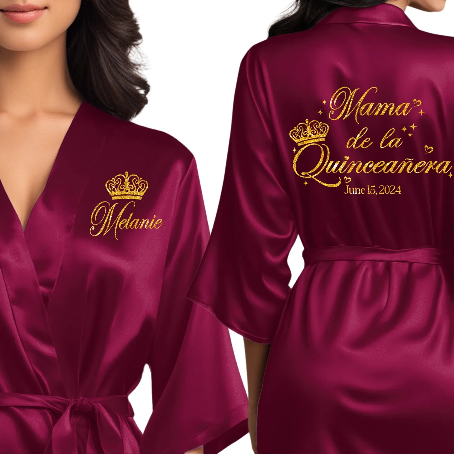 Wine/Burgundy Mis Quince Años Robes, Pretty Quinceañera Robes, Robes for Mama de Quince | Quinceañera Gift