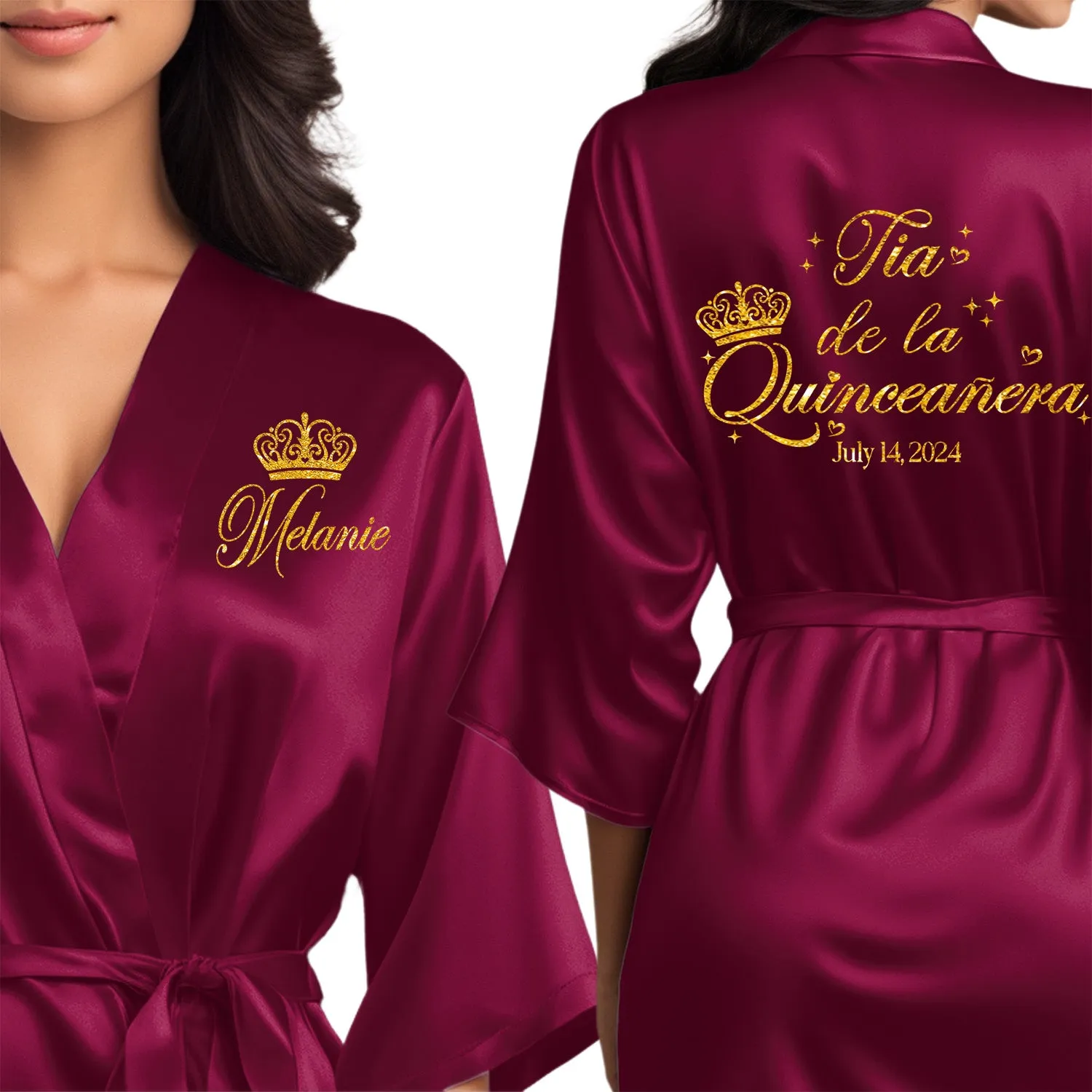 Wine/Burgundy Mis Quince Años Robes, Pretty Quinceañera Robes, Robes for Mama de Quince | Quinceañera Gift