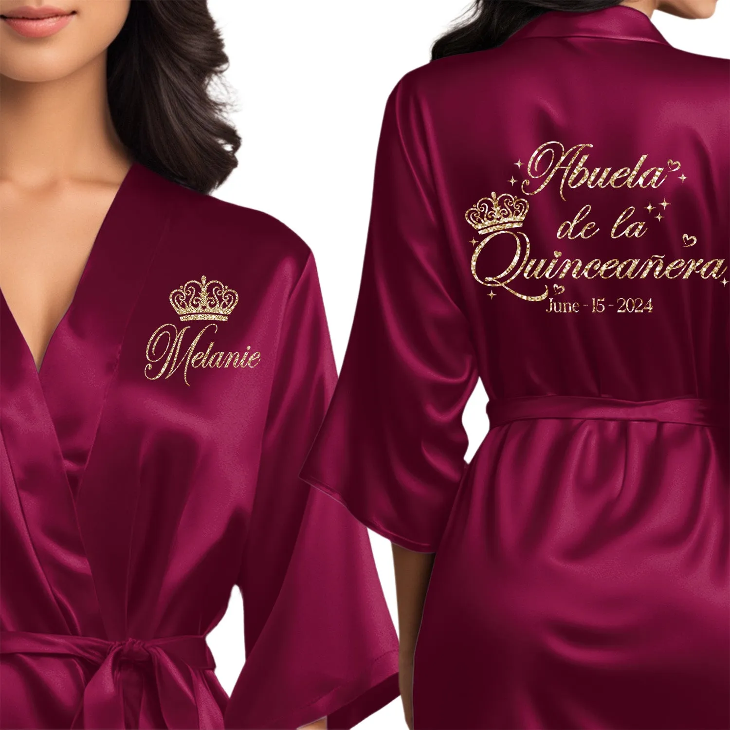 Wine/Burgundy Mis Quince Años Robes, Pretty Quinceañera Robes, Robes for Mama de Quince | Quinceañera Gift