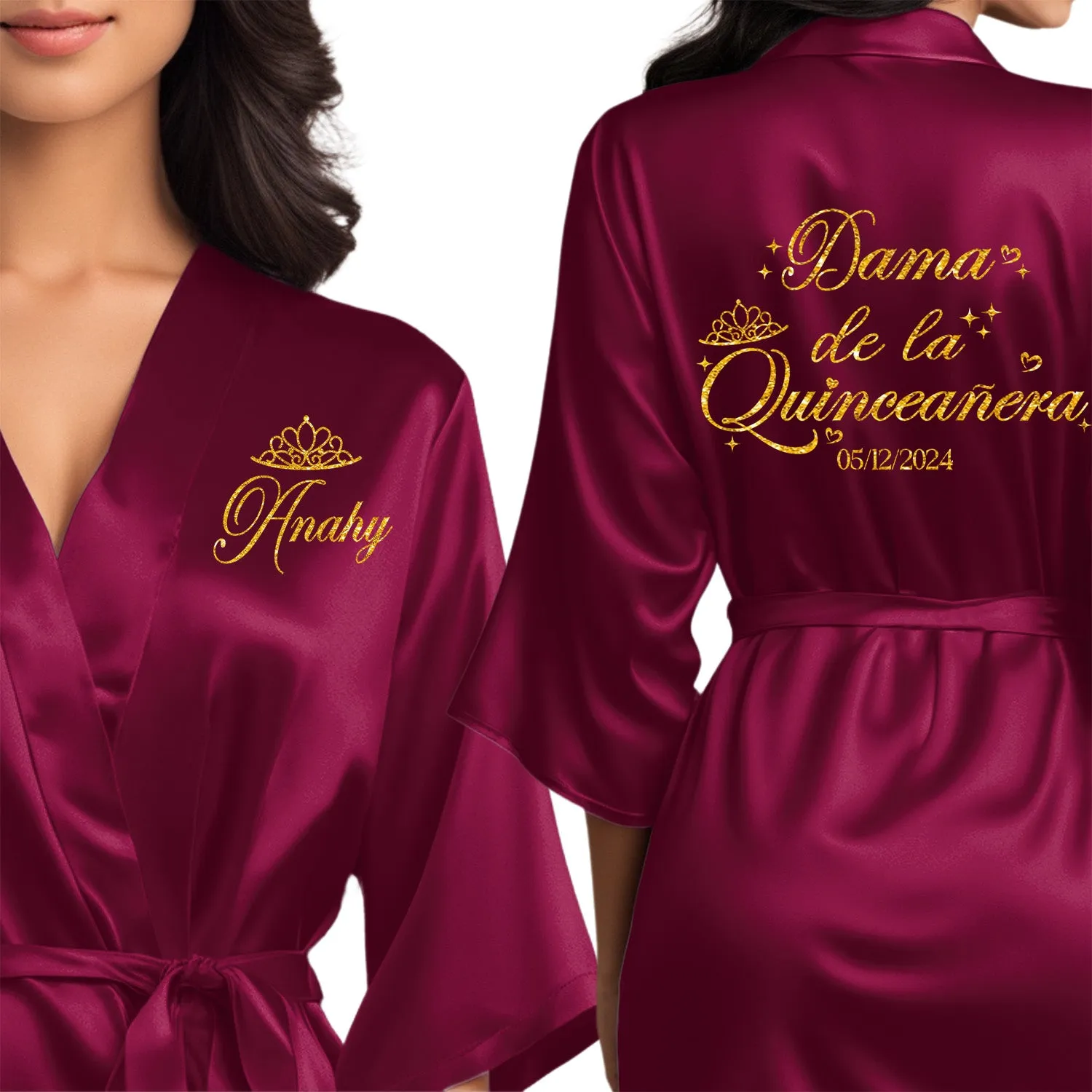 Wine/Burgundy Mis Quince Años Robes, Pretty Quinceañera Robes, Robes for Mama de Quince | Quinceañera Gift