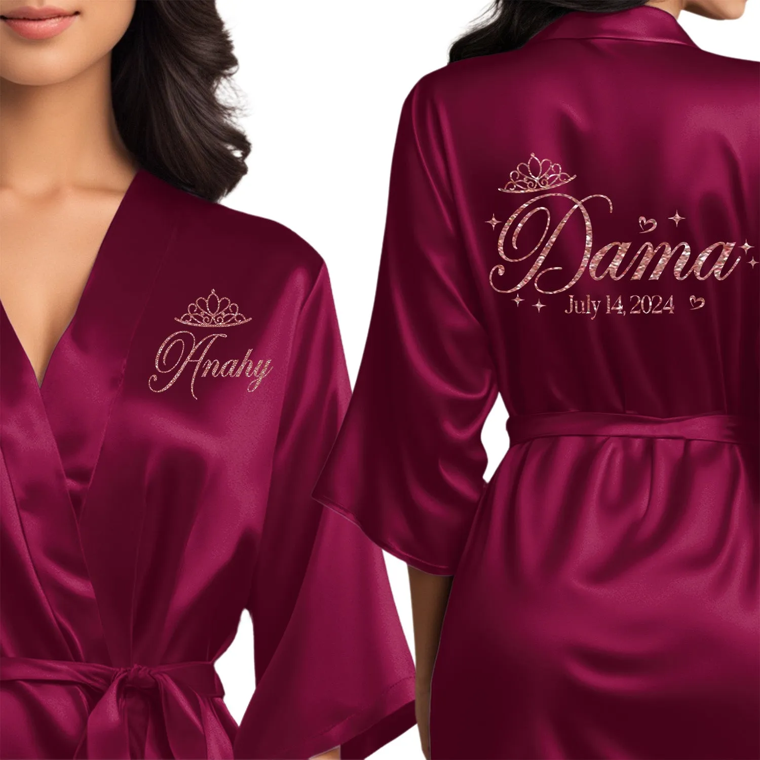 Wine/Burgundy Mis Quince Años Robes, Pretty Quinceañera Robes, Robes for Mama de Quince | Quinceañera Gift