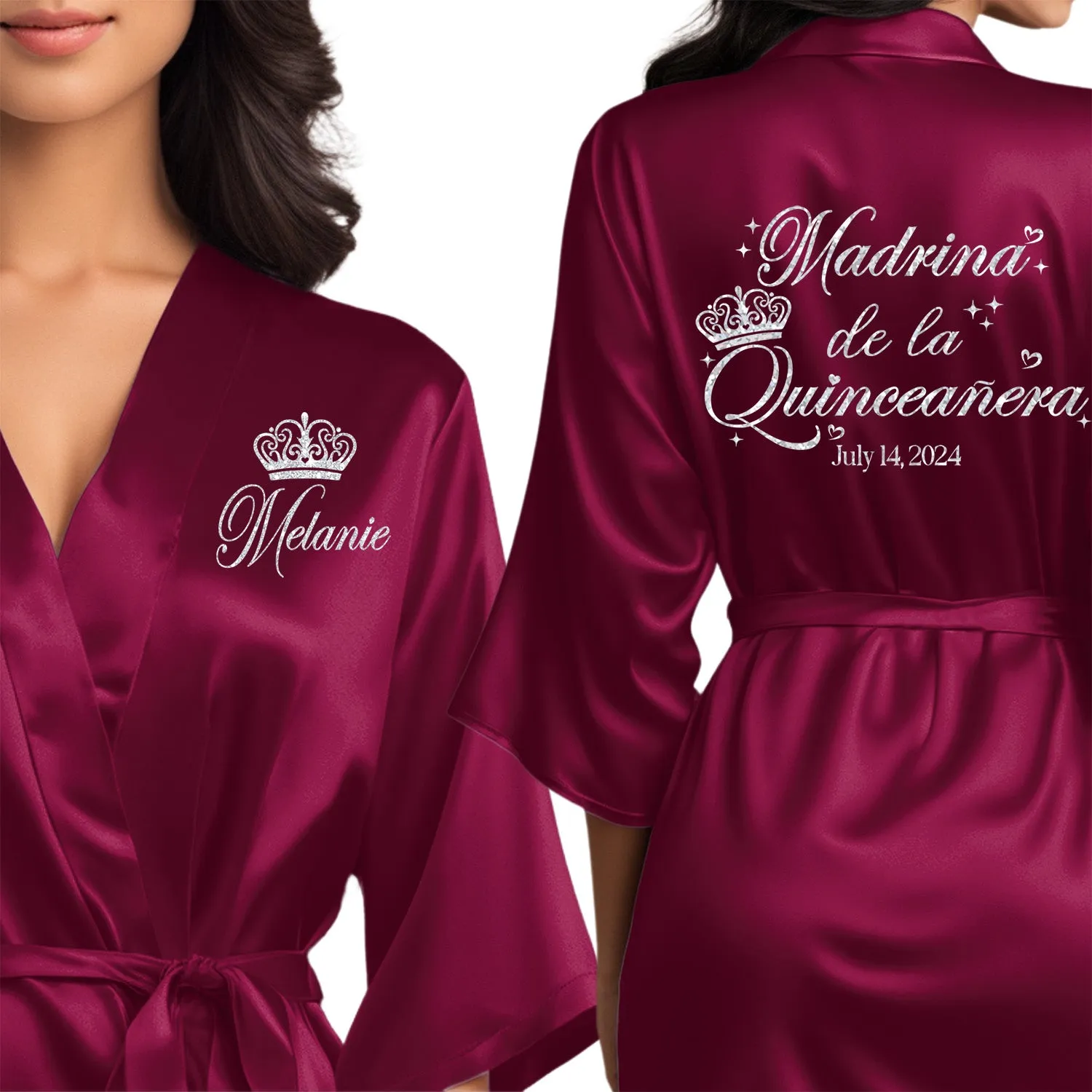 Wine/Burgundy Mis Quince Años Robes, Pretty Quinceañera Robes, Robes for Mama de Quince | Quinceañera Gift