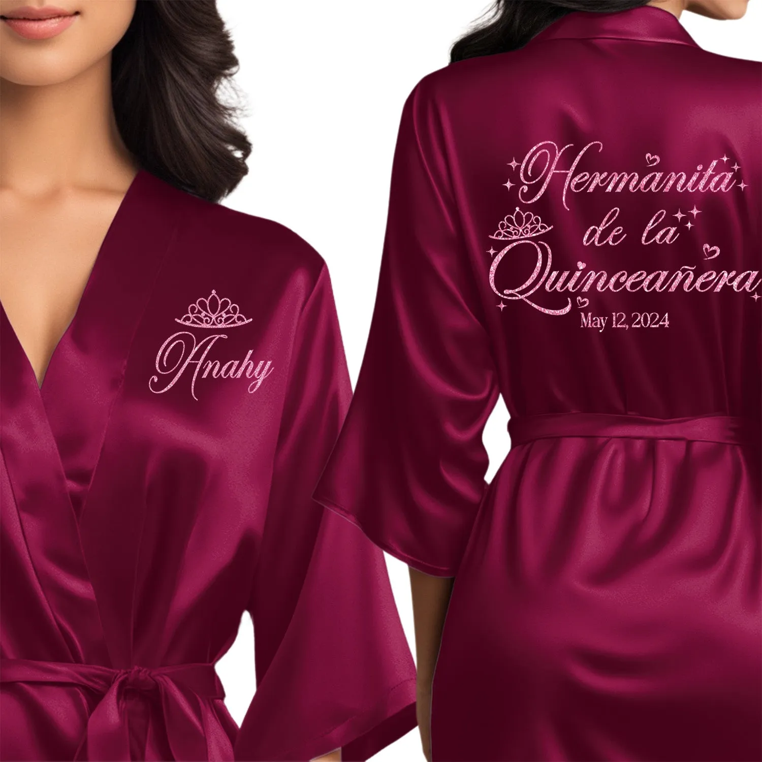 Wine/Burgundy Mis Quince Años Robes, Pretty Quinceañera Robes, Robes for Mama de Quince | Quinceañera Gift