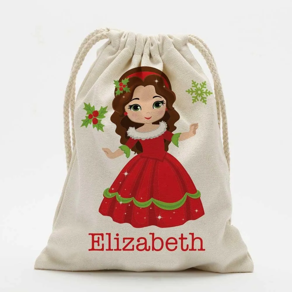 Winter Princess Personalized Christmas Drawstring Sack for Kids | Personalized Santa Bag