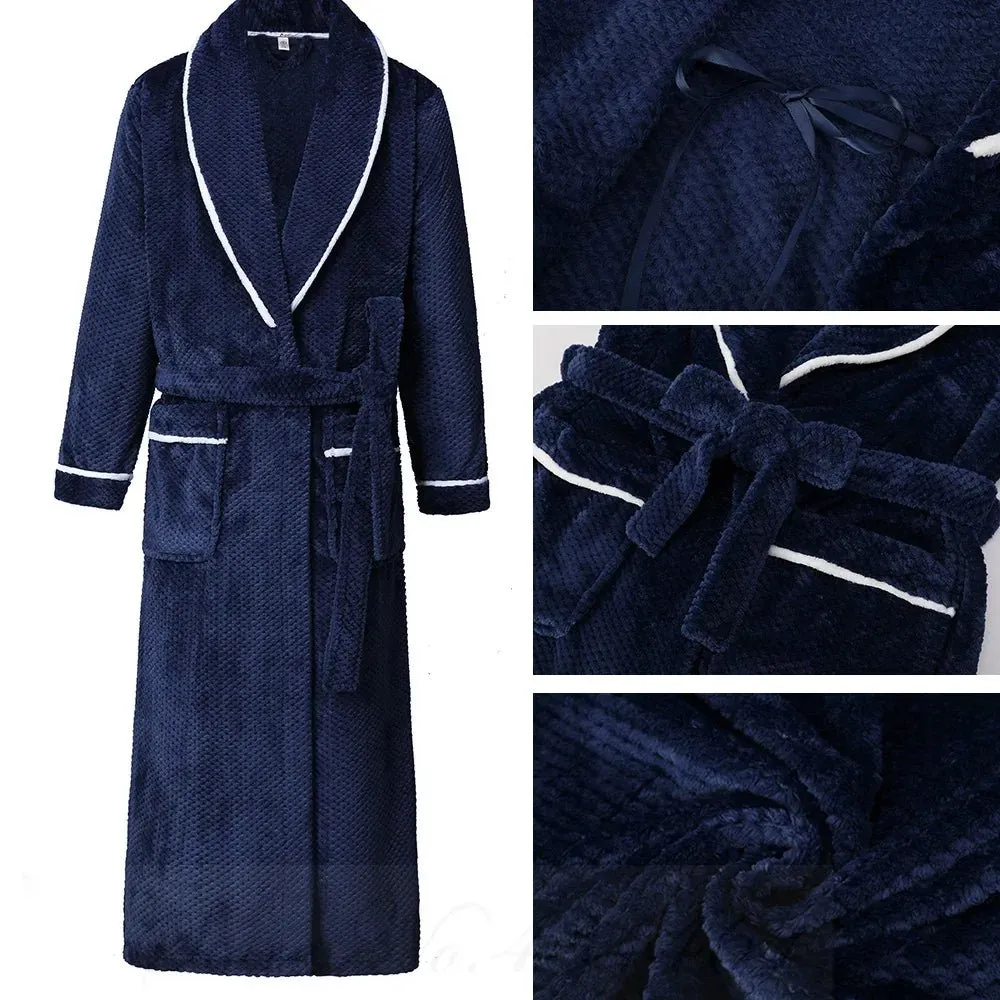 Winter Thicken Couple Flannel Long Robe Sleepwear Warm Men's Nightwear Bathrobe Gown Large Size Loose Coral Fleece Homewear 4XL