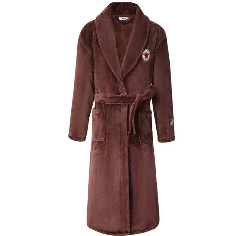 Winter Thicken Couple Flannel Long Robe Sleepwear Warm Men's Nightwear Bathrobe Gown Large Size Loose Coral Fleece Homewear 4XL