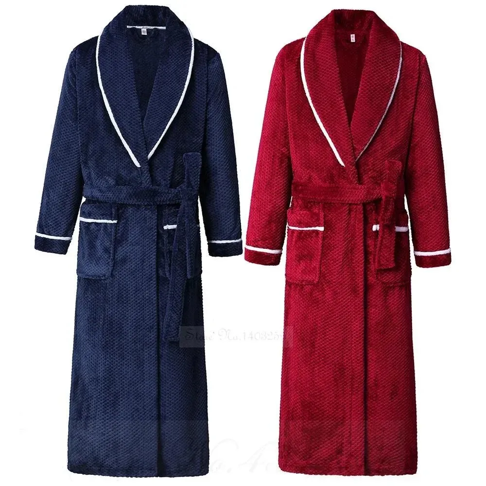 Winter Thicken Couple Flannel Long Robe Sleepwear Warm Men's Nightwear Bathrobe Gown Large Size Loose Coral Fleece Homewear 4XL