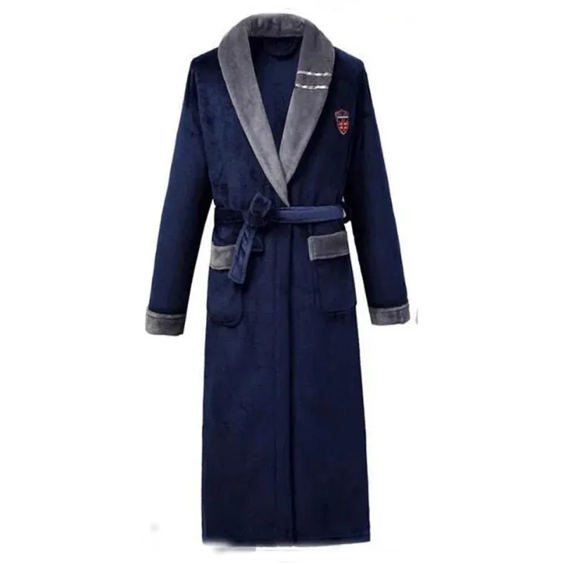 Winter Thicken Couple Flannel Long Robe Sleepwear Warm Men's Nightwear Bathrobe Gown Large Size Loose Coral Fleece Homewear 4XL