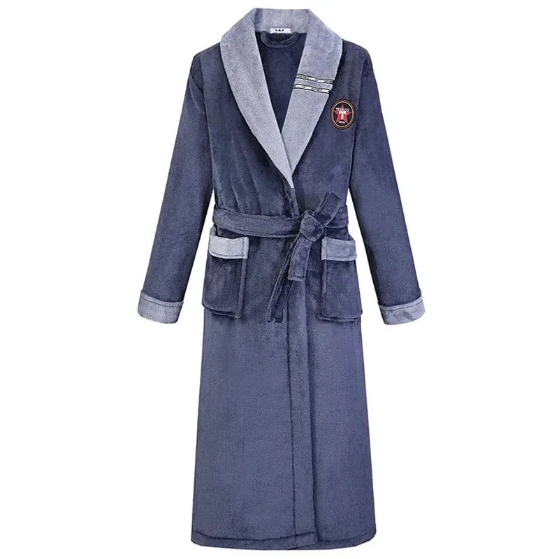 Winter Thicken Couple Flannel Long Robe Sleepwear Warm Men's Nightwear Bathrobe Gown Large Size Loose Coral Fleece Homewear 4XL