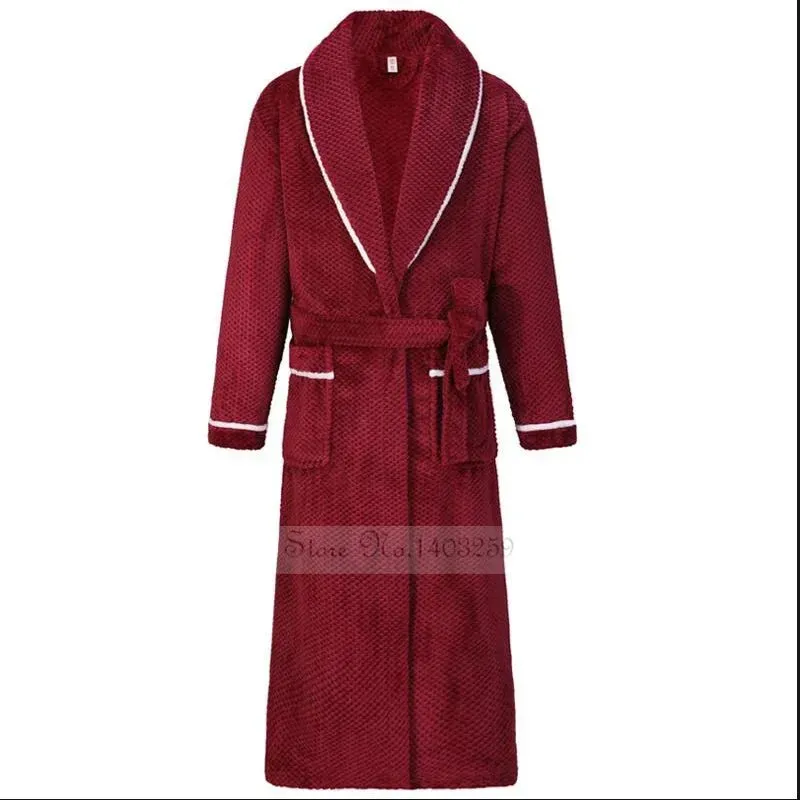 Winter Thicken Couple Flannel Long Robe Sleepwear Warm Men's Nightwear Bathrobe Gown Large Size Loose Coral Fleece Homewear 4XL