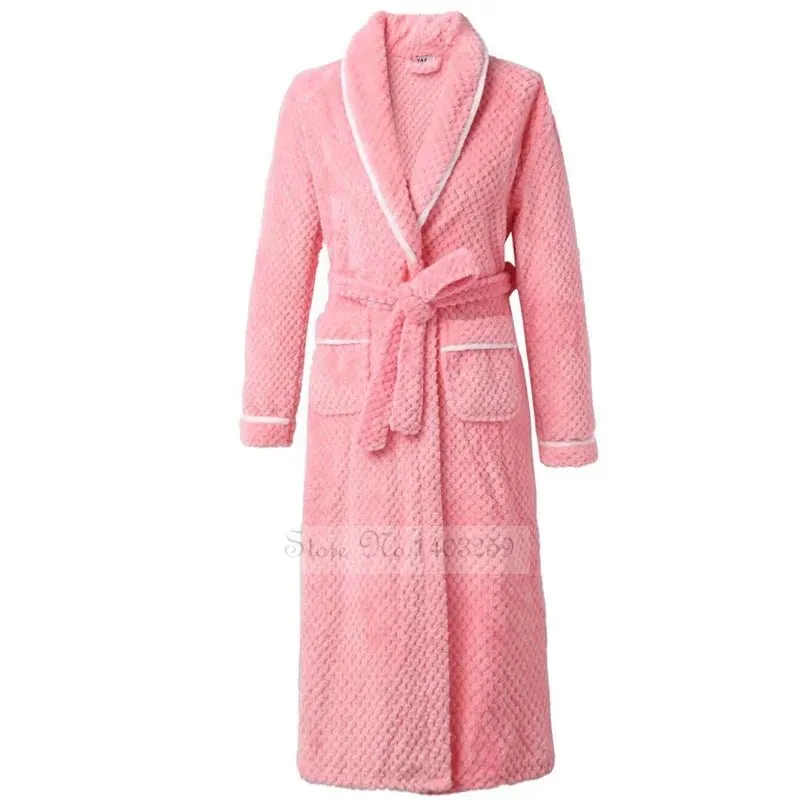 Winter Thicken Couple Flannel Long Robe Sleepwear Warm Men's Nightwear Bathrobe Gown Large Size Loose Coral Fleece Homewear 4XL