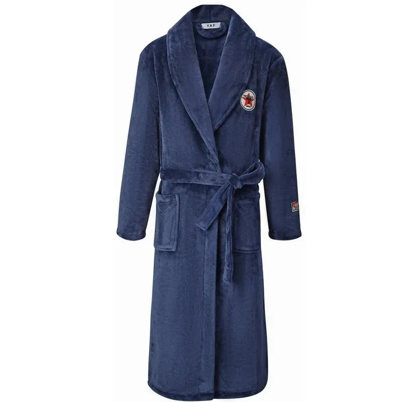 Winter Thicken Couple Flannel Long Robe Sleepwear Warm Men's Nightwear Bathrobe Gown Large Size Loose Coral Fleece Homewear 4XL