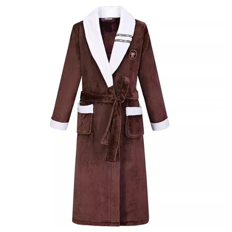 Winter Thicken Couple Flannel Long Robe Sleepwear Warm Men's Nightwear Bathrobe Gown Large Size Loose Coral Fleece Homewear 4XL