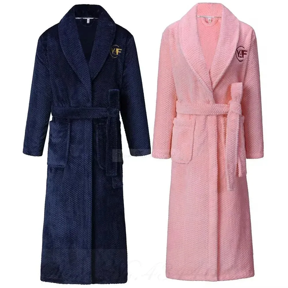 Winter Thicken Couple Flannel Long Robe Sleepwear Warm Men's Nightwear Bathrobe Gown Large Size Loose Coral Fleece Homewear 4XL