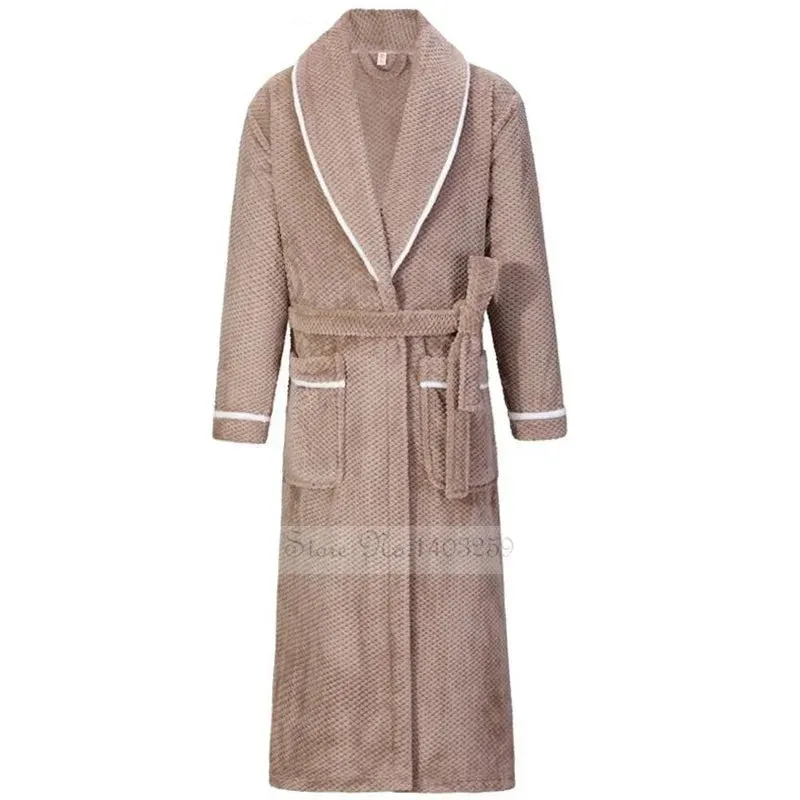 Winter Thicken Couple Flannel Long Robe Sleepwear Warm Men's Nightwear Bathrobe Gown Large Size Loose Coral Fleece Homewear 4XL
