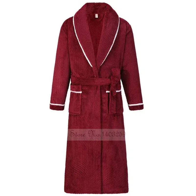 Winter Thicken Couple Flannel Long Robe Sleepwear Warm Men's Nightwear Bathrobe Gown Large Size Loose Coral Fleece Homewear 4XL