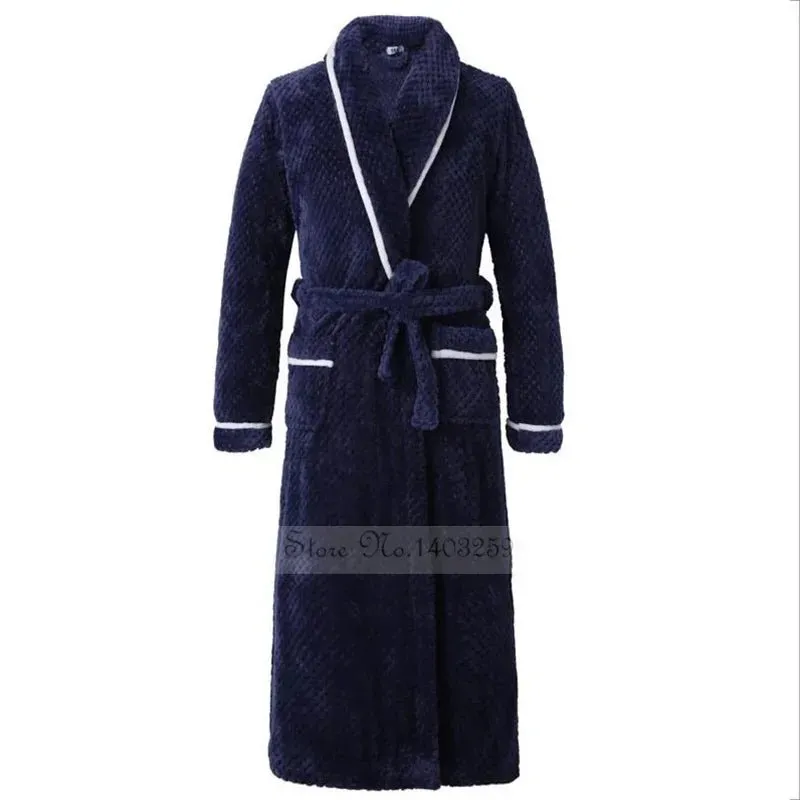 Winter Thicken Couple Flannel Long Robe Sleepwear Warm Men's Nightwear Bathrobe Gown Large Size Loose Coral Fleece Homewear 4XL