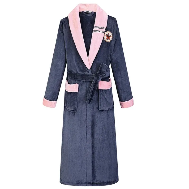Winter Thicken Couple Flannel Long Robe Sleepwear Warm Men's Nightwear Bathrobe Gown Large Size Loose Coral Fleece Homewear 4XL