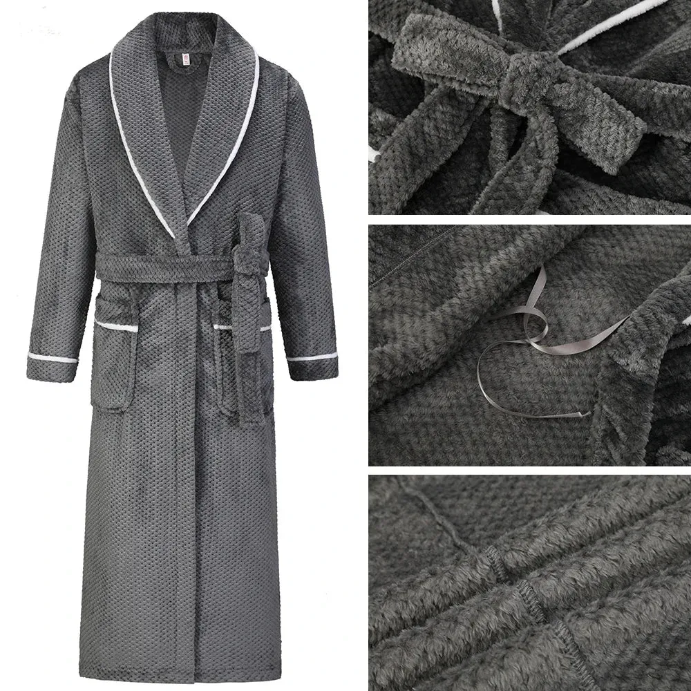 Winter Thicken Couple Flannel Long Robe Sleepwear Warm Men's Nightwear Bathrobe Gown Large Size Loose Coral Fleece Homewear 4XL