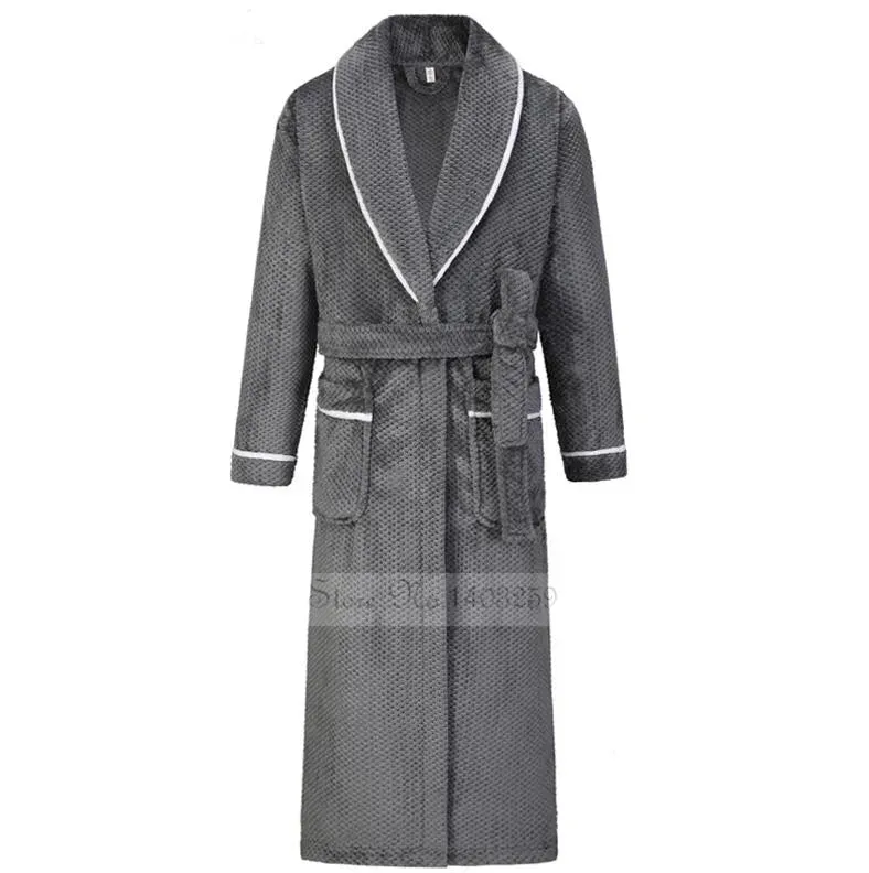 Winter Thicken Couple Flannel Long Robe Sleepwear Warm Men's Nightwear Bathrobe Gown Large Size Loose Coral Fleece Homewear 4XL