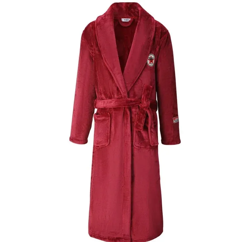Winter Thicken Couple Flannel Long Robe Sleepwear Warm Men's Nightwear Bathrobe Gown Large Size Loose Coral Fleece Homewear 4XL
