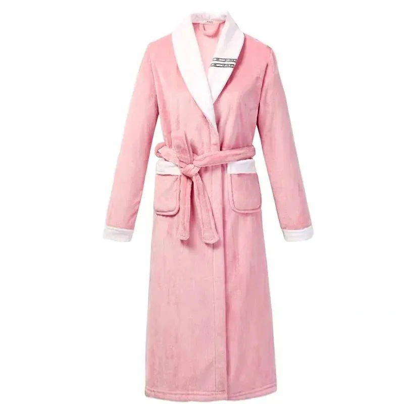 Winter Thicken Couple Flannel Long Robe Sleepwear Warm Men's Nightwear Bathrobe Gown Large Size Loose Coral Fleece Homewear 4XL