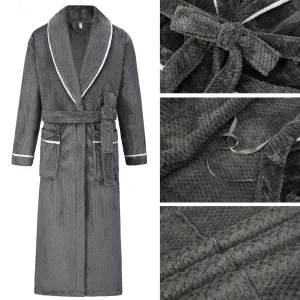 Winter Thicken Couple Flannel Long Robe Sleepwear Warm Men's Nightwear Bathrobe Gown Large Size Loose Coral Fleece Homewear 4XL