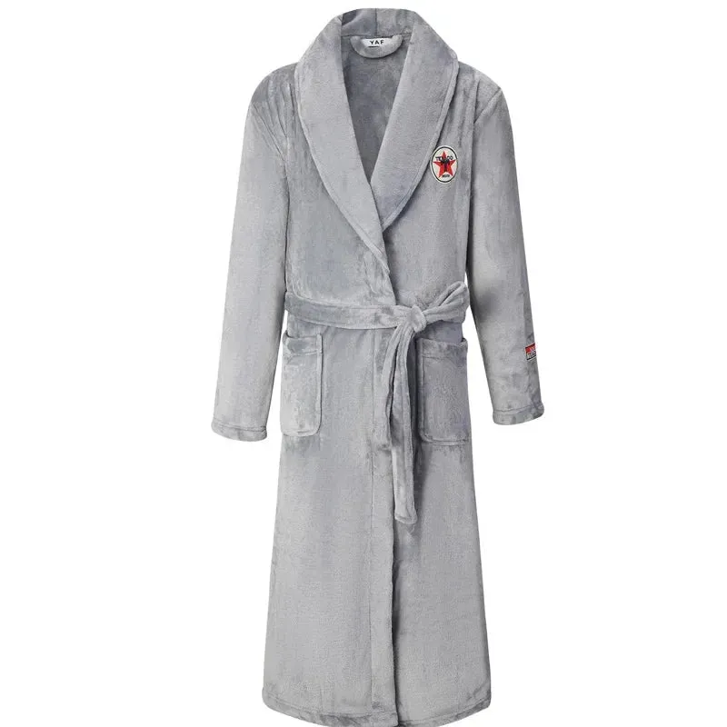 Winter Thicken Couple Flannel Long Robe Sleepwear Warm Men's Nightwear Bathrobe Gown Large Size Loose Coral Fleece Homewear 4XL