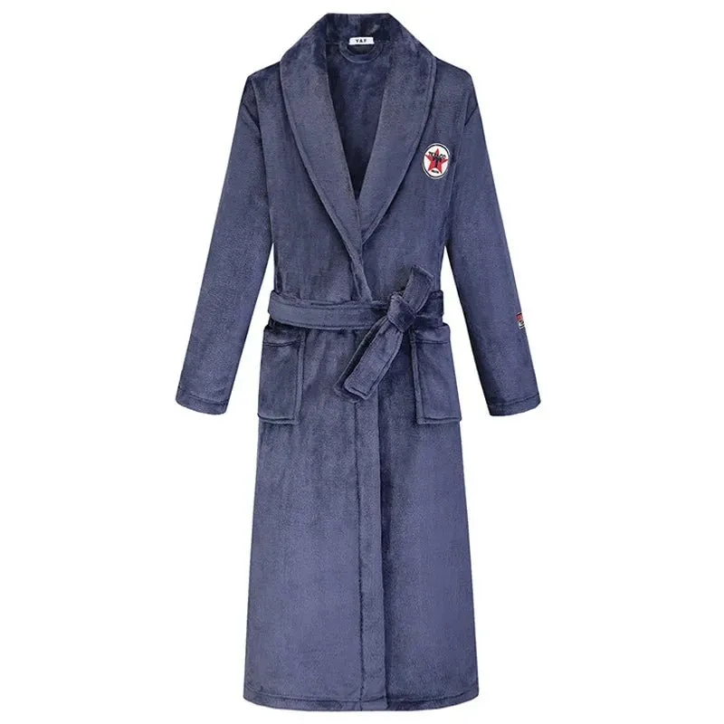 Winter Thicken Couple Flannel Long Robe Sleepwear Warm Men's Nightwear Bathrobe Gown Large Size Loose Coral Fleece Homewear 4XL