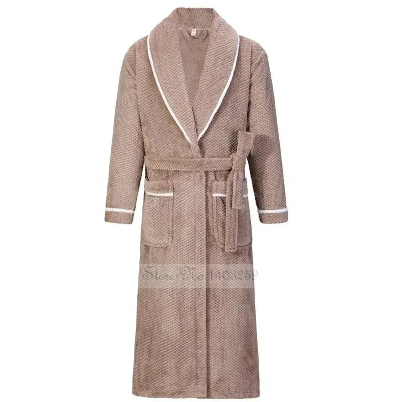 Winter Thicken Couple Flannel Long Robe Sleepwear Warm Men's Nightwear Bathrobe Gown Large Size Loose Coral Fleece Homewear 4XL