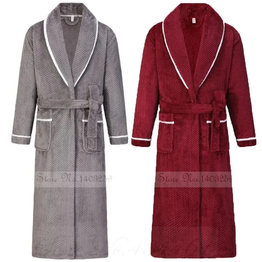 Winter Thicken Couple Flannel Long Robe Sleepwear Warm Men's Nightwear Bathrobe Gown Large Size Loose Coral Fleece Homewear 4XL