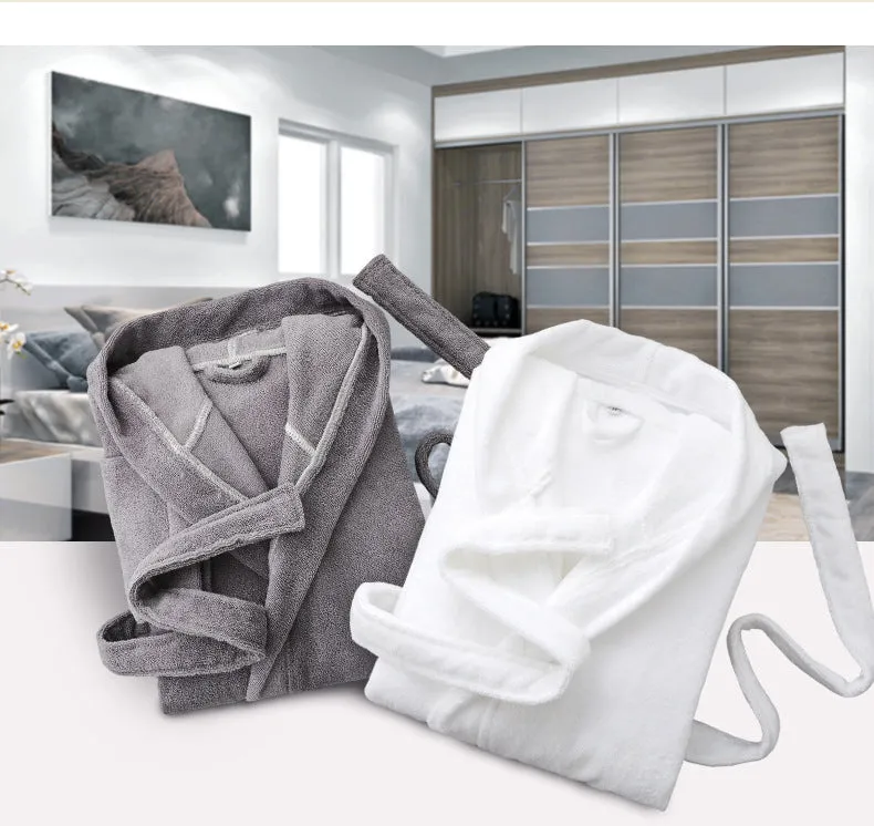 Wjczt Men Bathrobe Hooded 100% Cotton Thick Warm Towel Fleece Cotton Dressing Gowns Long Bath Robe Hotel Spa Soft Bridesmaid Robe
